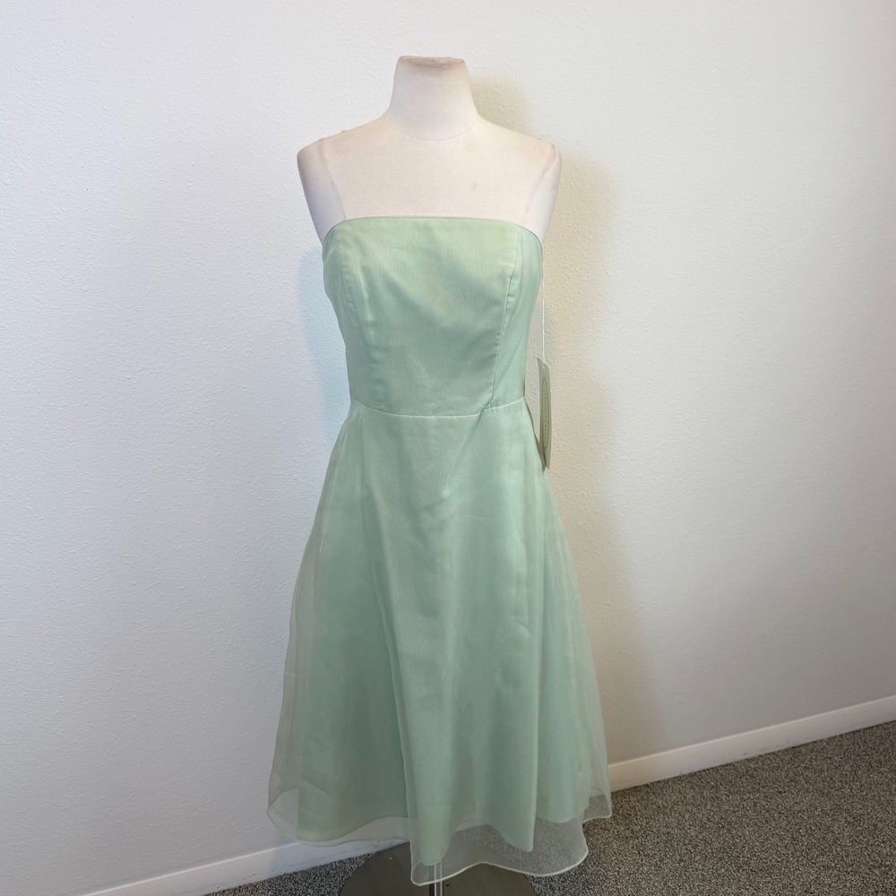 NWT Alfred Angelo Mint Green Strapless‎ Tea Length Formal Dress Womens 6 Event